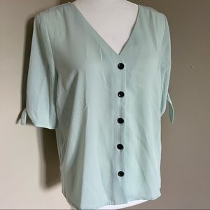 Mint Green Tie-sleeve Button Down Blouse